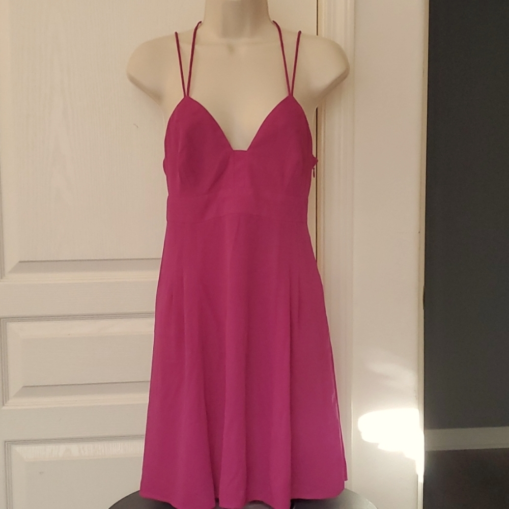 EXPRESS | Strappy fuchsia pink Open- Back babydoll dress
